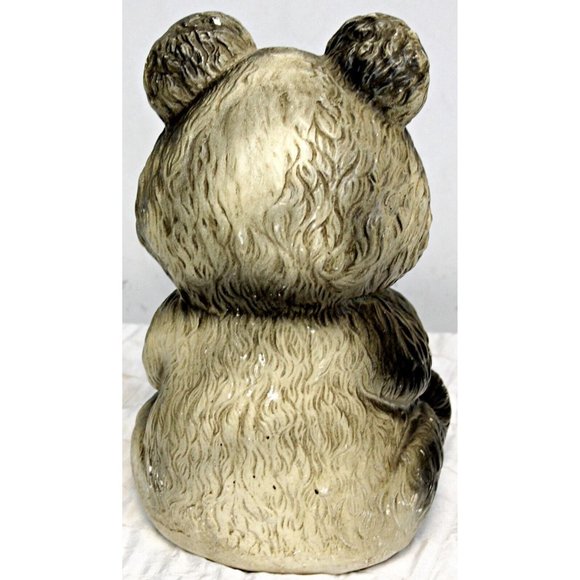 Vintage 12" Chalkware Smiling Bear Gray White Indoor Decor Figure - Picture 5 of 9